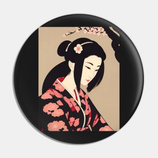 Ukiyo-e Japanese Art - Beautiful Woman Sitting Under Cherry Blossom Pin