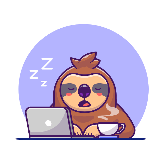 Sleepy Sloth With Laptop And Coffee by Catalyst Labs