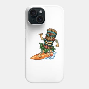 Surfing With Surfer Tiki Mask Riding Wave Isolated Phone Case