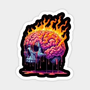 A skull brain on fire illustration Magnet