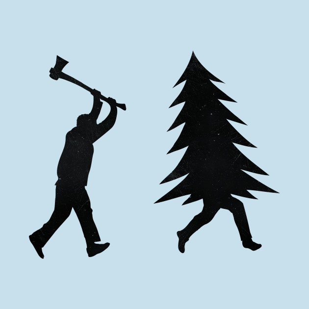 Disover Funny Christmas tree is chased by Lumberjack / Run Forrest, Run! - Pine - T-Shirt