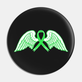 Green Awareness Ribbon with Angel Wings Pin