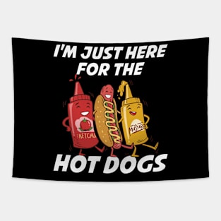 Here For The Hot Dogs Funny Hot Dog Gift Tapestry