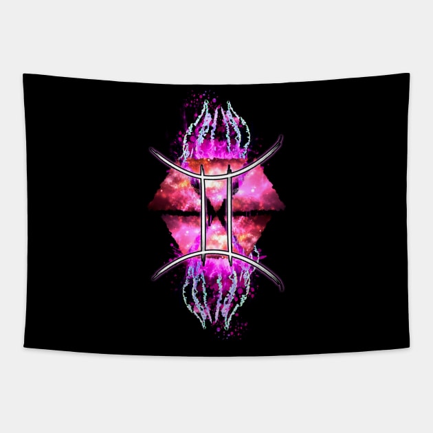 Gemini Zodiac - Pink Abstract Tapestry by Scailaret