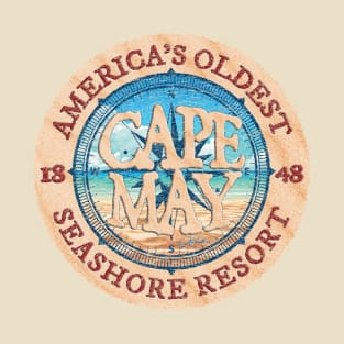 Cape May, New Jersey with Beach and Wind Rose T-Shirt