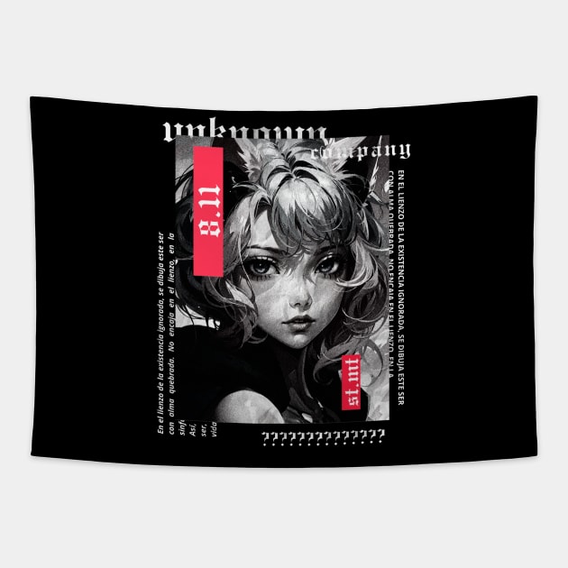 Short haired cat girl in black and white anime style | alternative gothic clothing | grunge | dark | japan Tapestry by UNKNOWN COMPANY