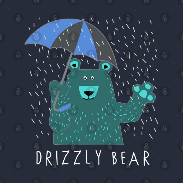 Cute "Drizzly Bear" with Umbrella for Grizzly Bear Fans by SeaLAD