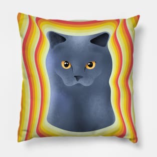 chartreux cat with firey background Pillow