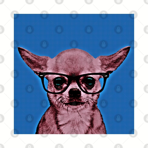 Geek Chihuahua in Warhol Pop Art Lithograph (Blue Background) - Print / Home Decor / Wall Art / Poster / Gift / Birthday / Chihuahua Lover Gift / Animal print Canvas Print by luigitarini