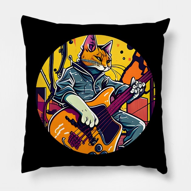 Cute Musician Funny Cat Playing Guitar - Love Cats Pillow by Matthew Ronald Lajoie
