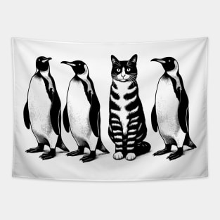 Unexpected Retro Penguins Cat Funny Cat Tapestry