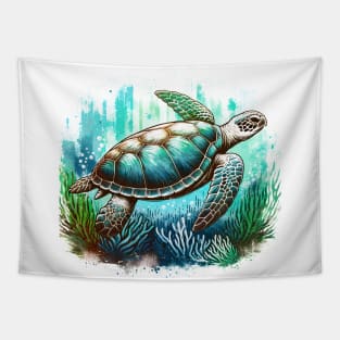 Turtle's Tranquil Journey: Sea Turtle Art T-shirt Tapestry