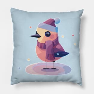 Whimsical winter whispers - Little bird and twinkling little stars Pillow