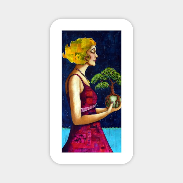 The Gift : portrait of a woman holding a tree Magnet by scatterlings