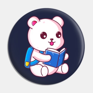 Cute school polar bear reading book Pin