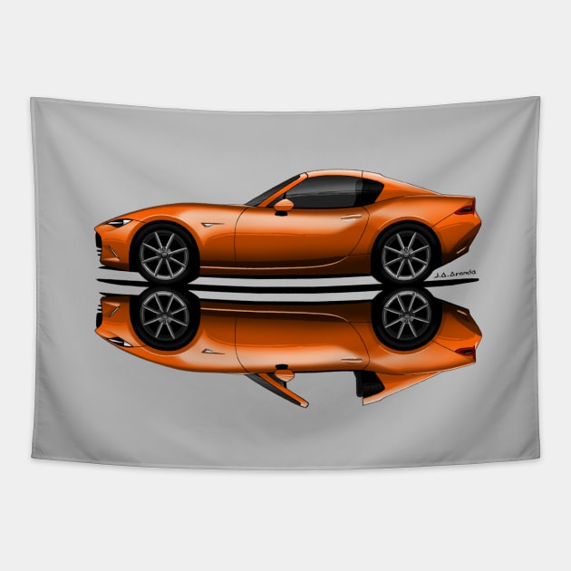 My drawing of the open and closed 30th Anniversary roadster coupe fastback sports car Tapestry by jaagdesign