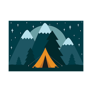 Camping tent in front of mountains with stars T-Shirt