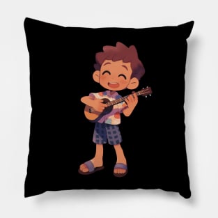 Boy and His Ukulele T Shirt Pillow