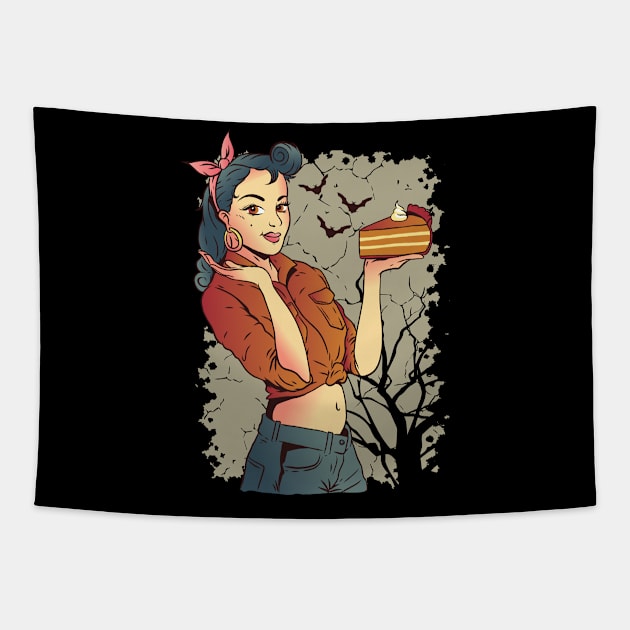 Pin Up Girl Pumpkin Pie Tapestry by BamBam