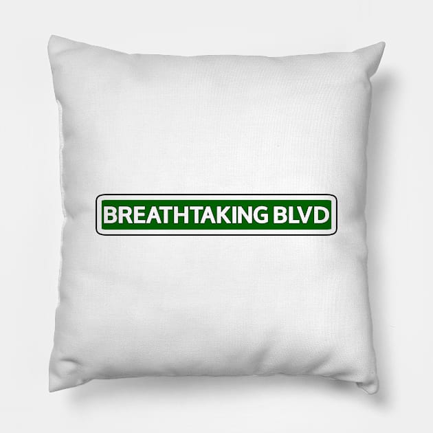 Breathtaking Blvd Street Sign Pillow by Mookle