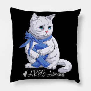 Cute Cat ARDS Awareness Month Blue Ribbon Survivor Survivor Gift Idea Pillow