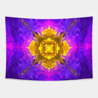 Psychedelic Kaleidoscope Square Yellow and Purple Tapestry