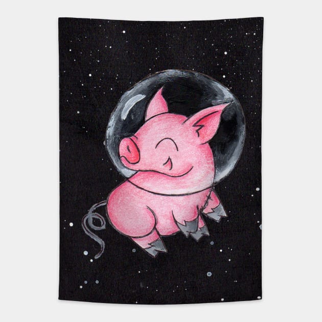 Orbital Piggy Tapestry by KristenOKeefeArt