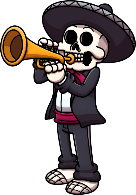 Mariachi Skeleton Playing The Trumpet Kids T-Shirt by TheMaskedTooner