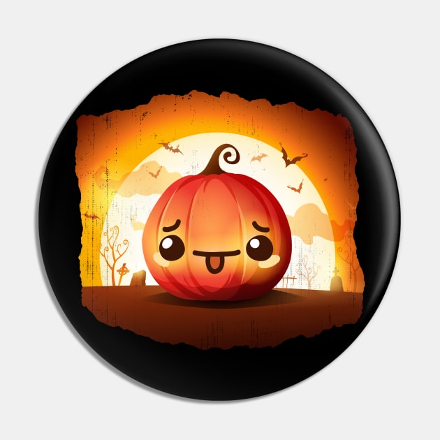 Cute Pumpkin in a Graveyard - Japanese Style Anime Kawaii Pumpkin Pin by PerttyShirty