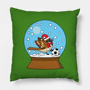 Snow Globe with Cute Sparrow Playing Soccer Pillow