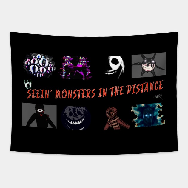 Seein’ Monsters In The Distance Tapestry by Atomic City Art