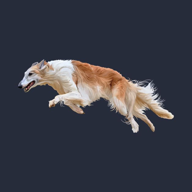 Running White and Tan Borzoi Dog by Art by Deborah Camp