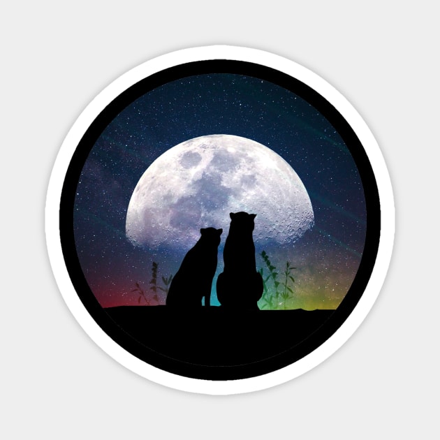 Cute cat and dog - best friends watching moon and cosmos Magnet by Adaba