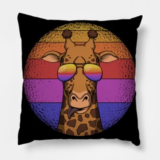 Giraffe Retro Sunset Pillow