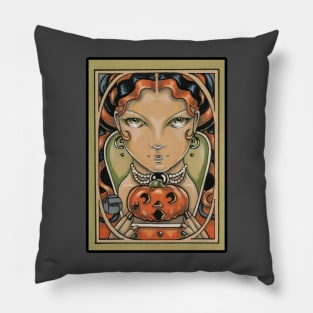 Halloween Queen With Pumpkin Friend Pillow