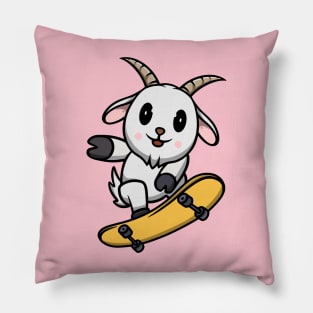 Cute Goat Playing Skateboard Pillow