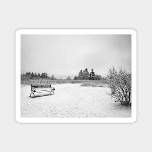 Snowy Blanket of White Snow on Bench Park V2 Magnet