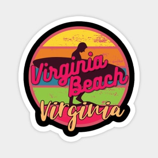 Virginia Beach Virginia Surfing Retro Sunset Magnet