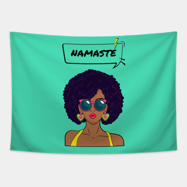 Namaste Cartoon Woman in Sunglasses Tapestry by DesignIndex