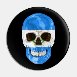 El Salvador Flag Skull - Gift for Salvadoran With Roots From El Salvador Pin