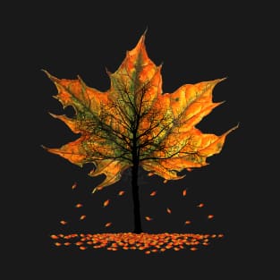 Maple Tree Falling Leaves Autumn Season T-Shirt