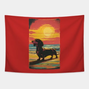 Dachshund Retro Vintage Sunset Tapestry