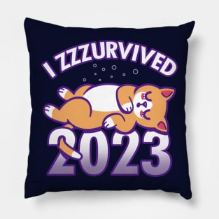 Funny Cute Kawaii Cat New Year 2024 Cat Funny Meme Pillow