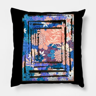 Japanese Retro Streetwear Cherry Blossom Woodblock Art Aesthetic 407 Pillow