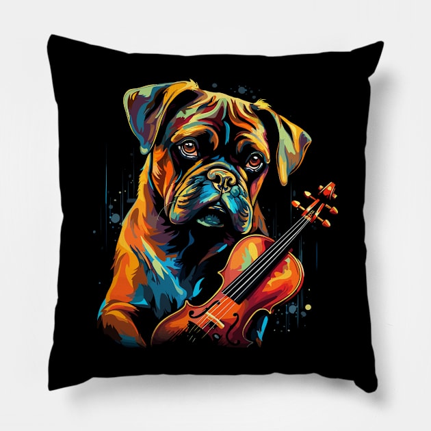 Boxer Playing Violin Pillow by JH Mart
