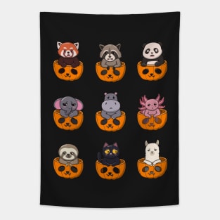 Cute Animals In Pumpkin Pack Tapestry