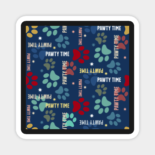 pawty time – paw prints on dark blue seamless repeat pattern Magnet