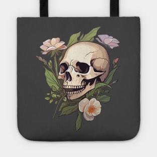 Skeleton Skull and Flowers Tote