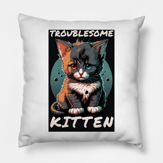 Troublesome Kitten Pillow by JigglePeek