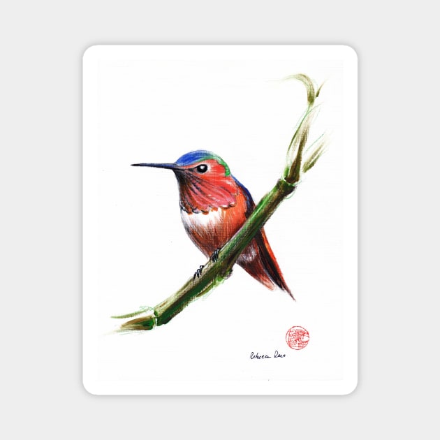 Little Hummer - Hummingbird prisma pencil & acrylic painting Magnet by tranquilwaters